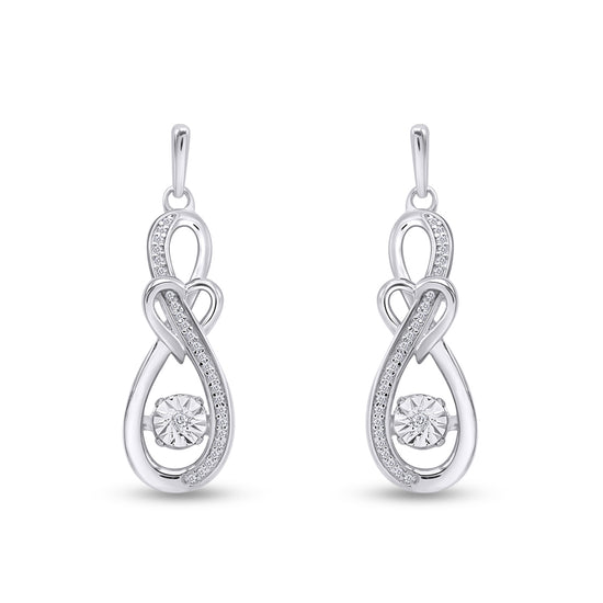 Load image into Gallery viewer, 1/5 Carat Dancing Natural Diamond Infinity with Heart Drop Earrings For Women In 925 Sterling Silver
