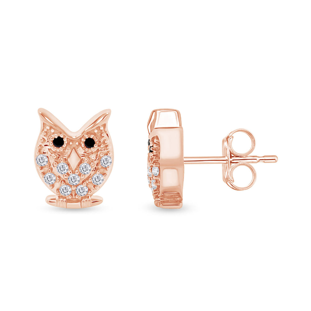 
                      
                        Round Shape White & Black Cubic Zirconia Owl Stud Earrings in 925 Sterling Silver
                      
                    