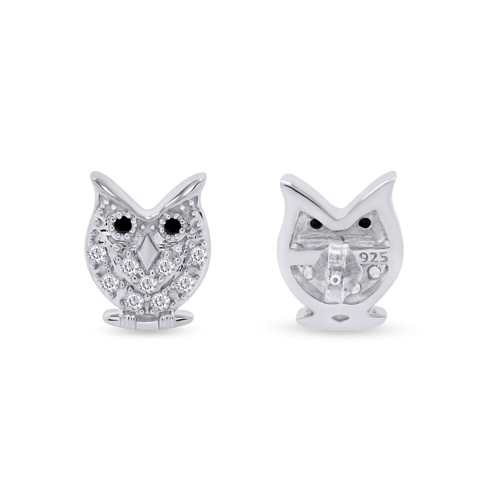 
                      
                        Round Shape White & Black Cubic Zirconia Owl Stud Earrings in 925 Sterling Silver
                      
                    