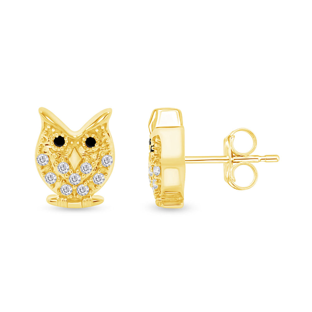 
                      
                        Round Shape White & Black Cubic Zirconia Owl Stud Earrings in 925 Sterling Silver
                      
                    