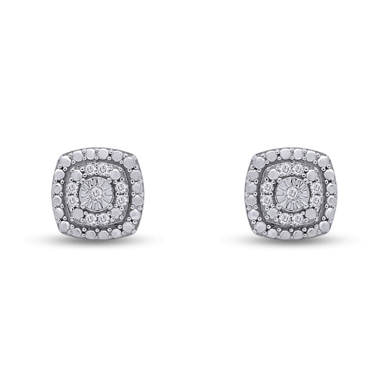 0.10 Carat Round Cut White Natural Diamond Cluster Stud Earrings in 925 Sterling Silver