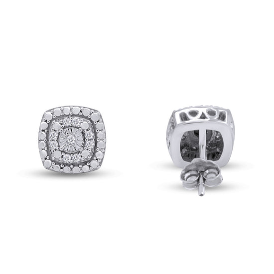 0.10 Carat Round Cut White Natural Diamond Cluster Stud Earrings in 925 Sterling Silver