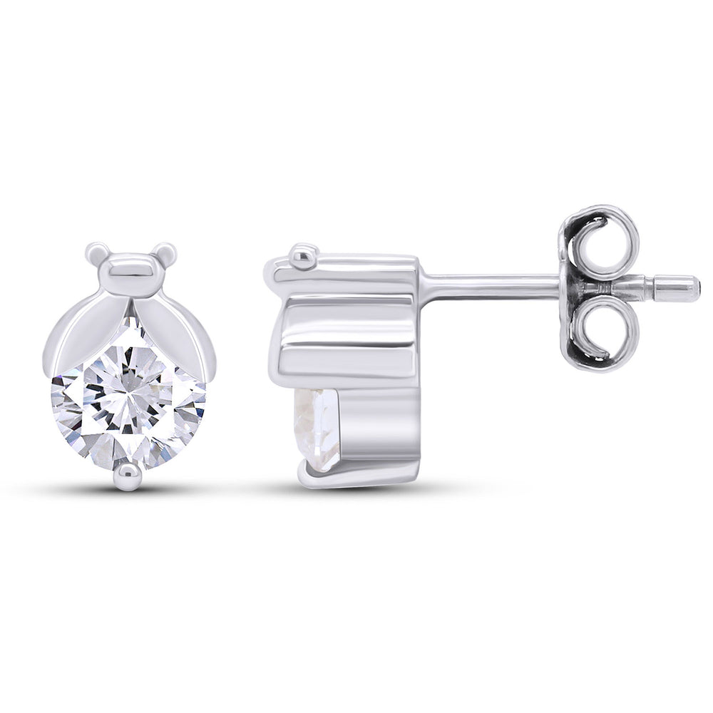 
                      
                        White Cubic Zirconia Ladybugs Solitaire Stud Earrings for Women in 925 Sterling Silver
                      
                    