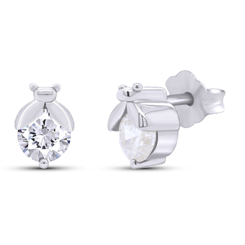 
                      
                        White Cubic Zirconia Ladybugs Solitaire Stud Earrings for Women in 925 Sterling Silver
                      
                    