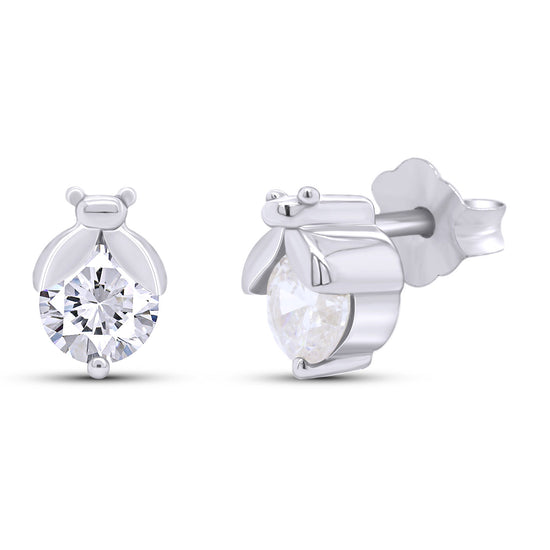 White Cubic Zirconia Ladybugs Solitaire Stud Earrings for Women in 925 Sterling Silver