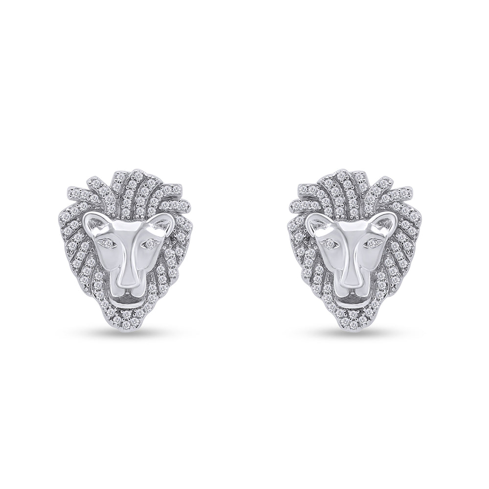 
                      
                        Round Cut White Cubic Zirconia Lion Head Stud Earrings For Mens In 925 Sterling Silver
                      
                    