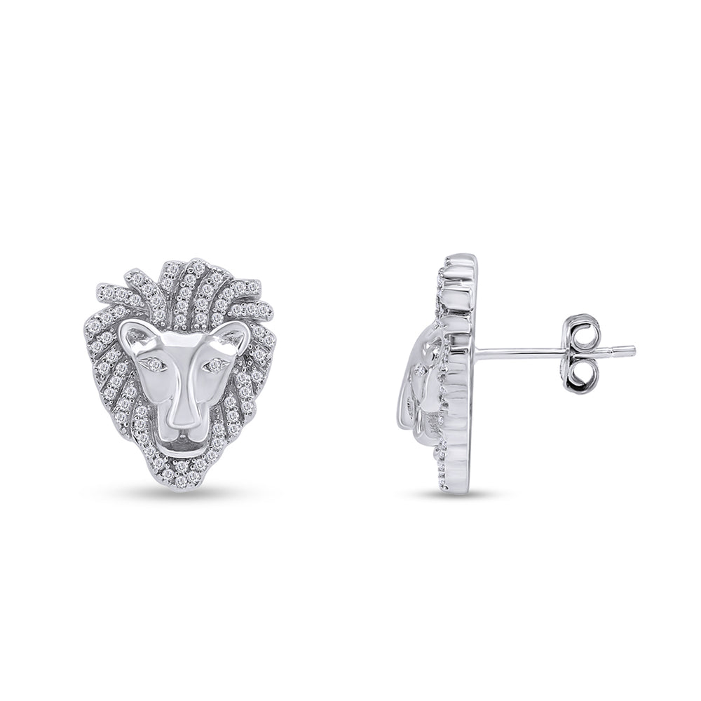 
                      
                        Round Cut White Cubic Zirconia Lion Head Stud Earrings For Mens In 925 Sterling Silver
                      
                    