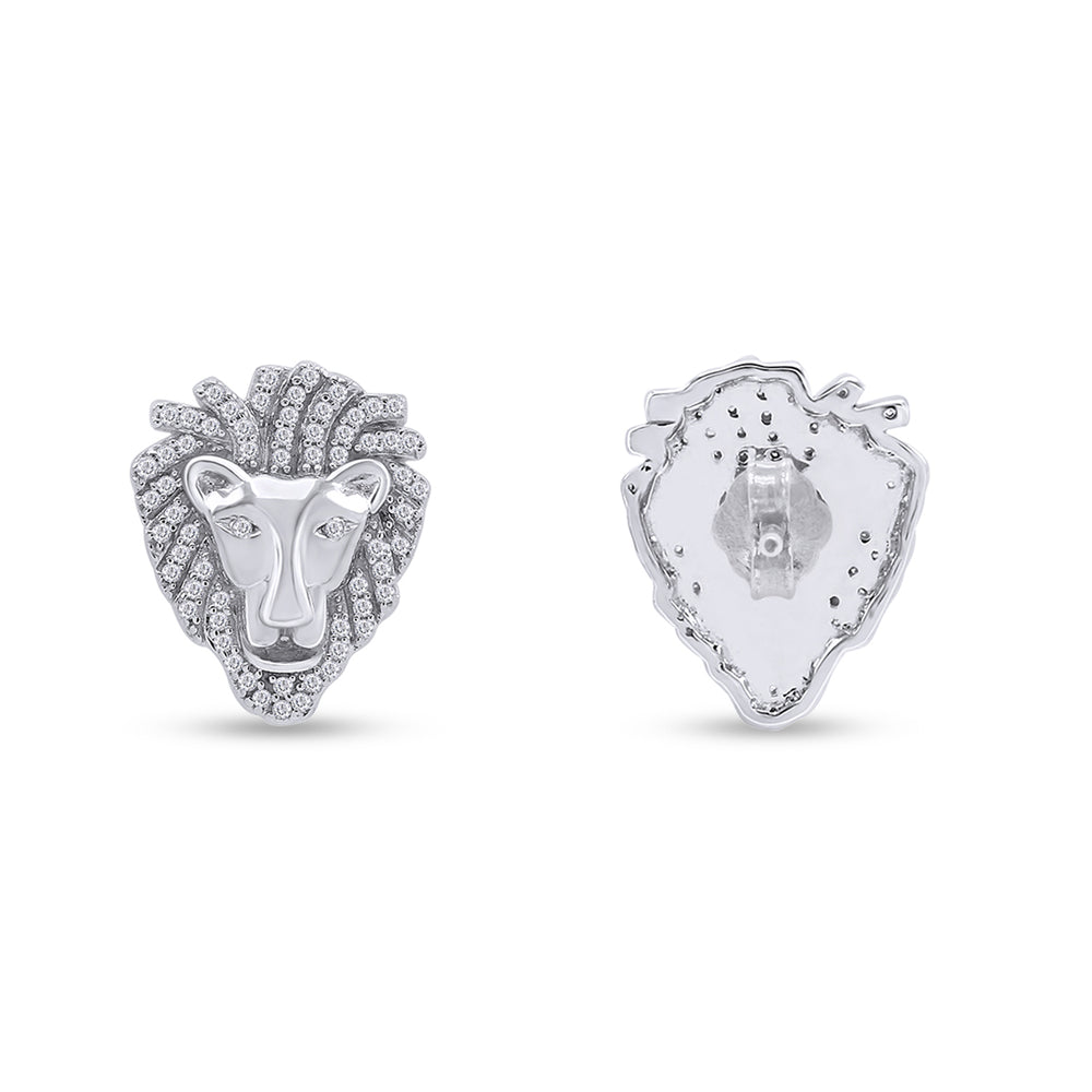 
                      
                        Round Cut White Cubic Zirconia Lion Head Stud Earrings For Mens In 925 Sterling Silver
                      
                    