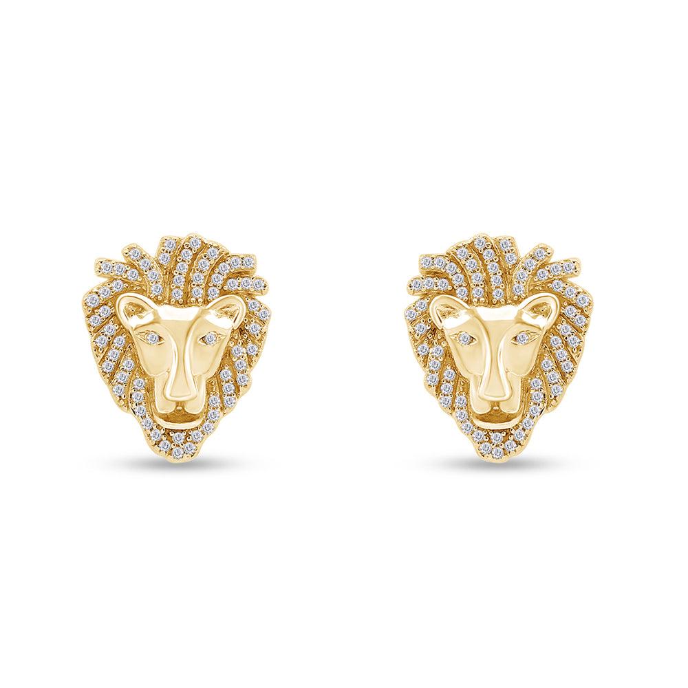 
                      
                        Round Cut White Cubic Zirconia Lion Head Stud Earrings For Mens In 925 Sterling Silver
                      
                    