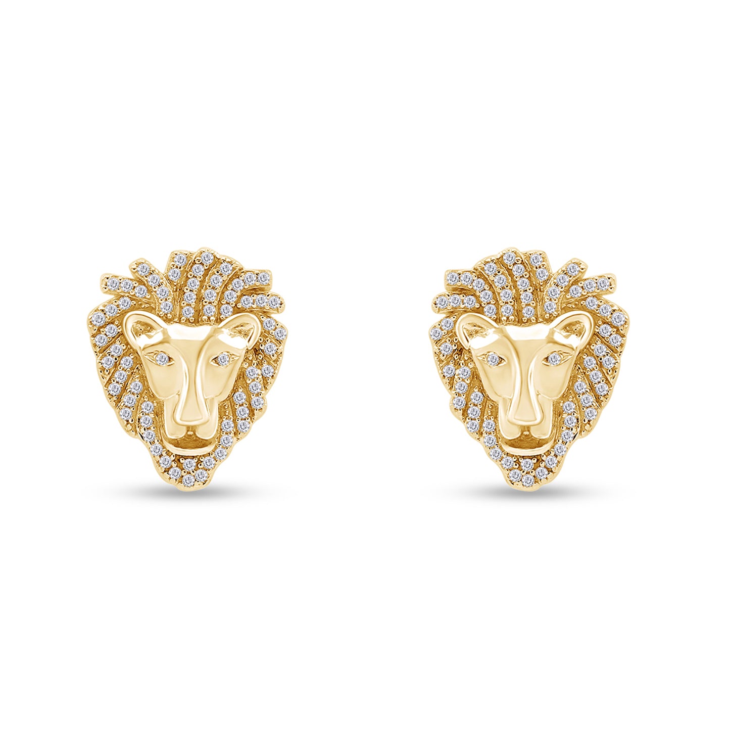Round Cut White Cubic Zirconia Lion Head Stud Earrings For Mens In 925 Sterling Silver