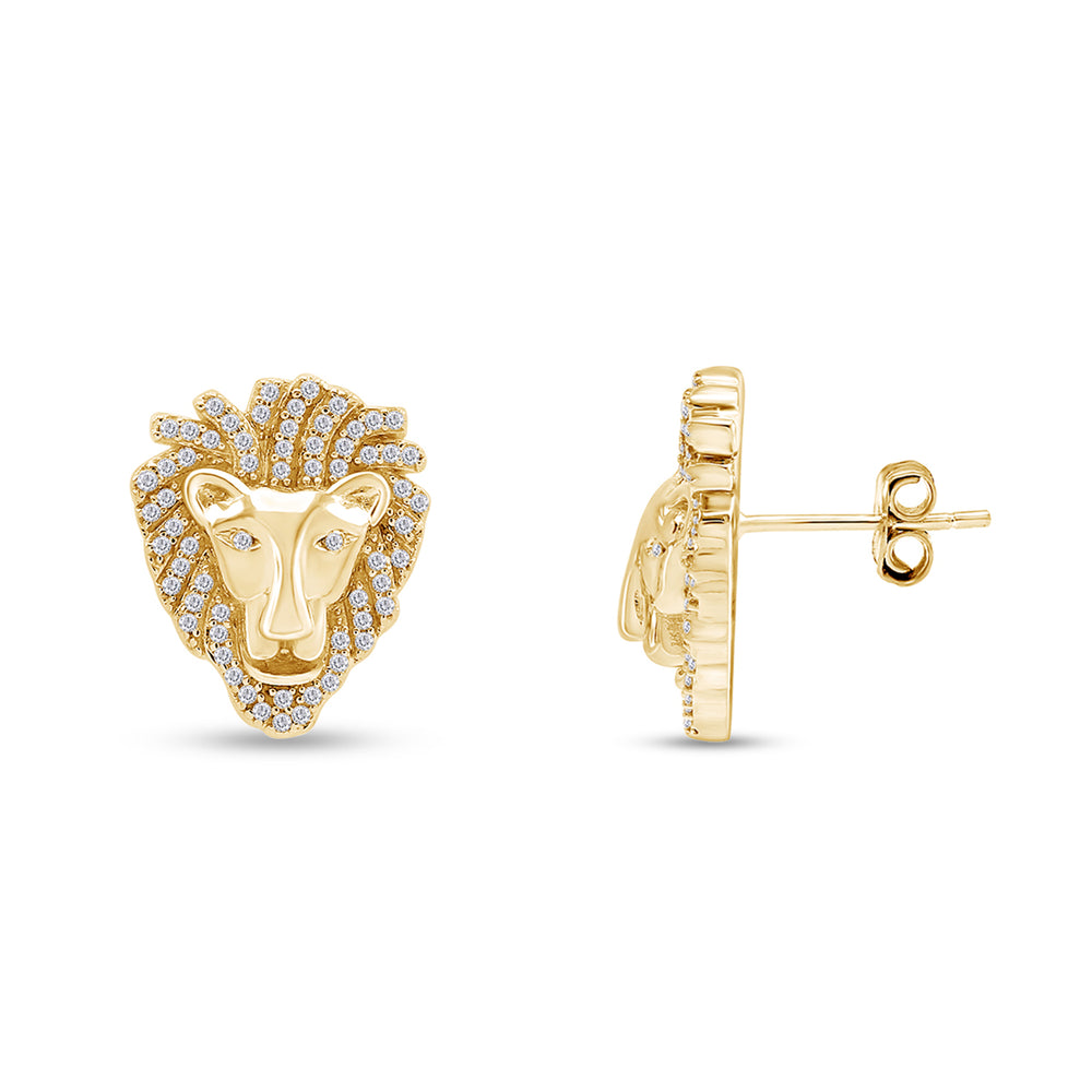 
                      
                        Round Cut White Cubic Zirconia Lion Head Stud Earrings For Mens In 925 Sterling Silver
                      
                    