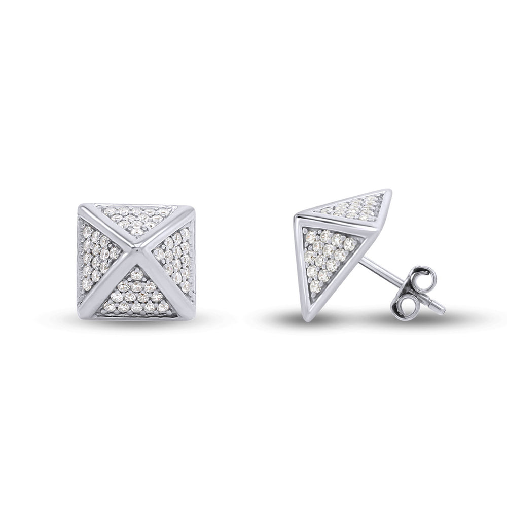 Round Shape White Cubic Zirconia Pyramid Stud Earrings in 925 Sterling Silver With Push Back Jewelry for Women