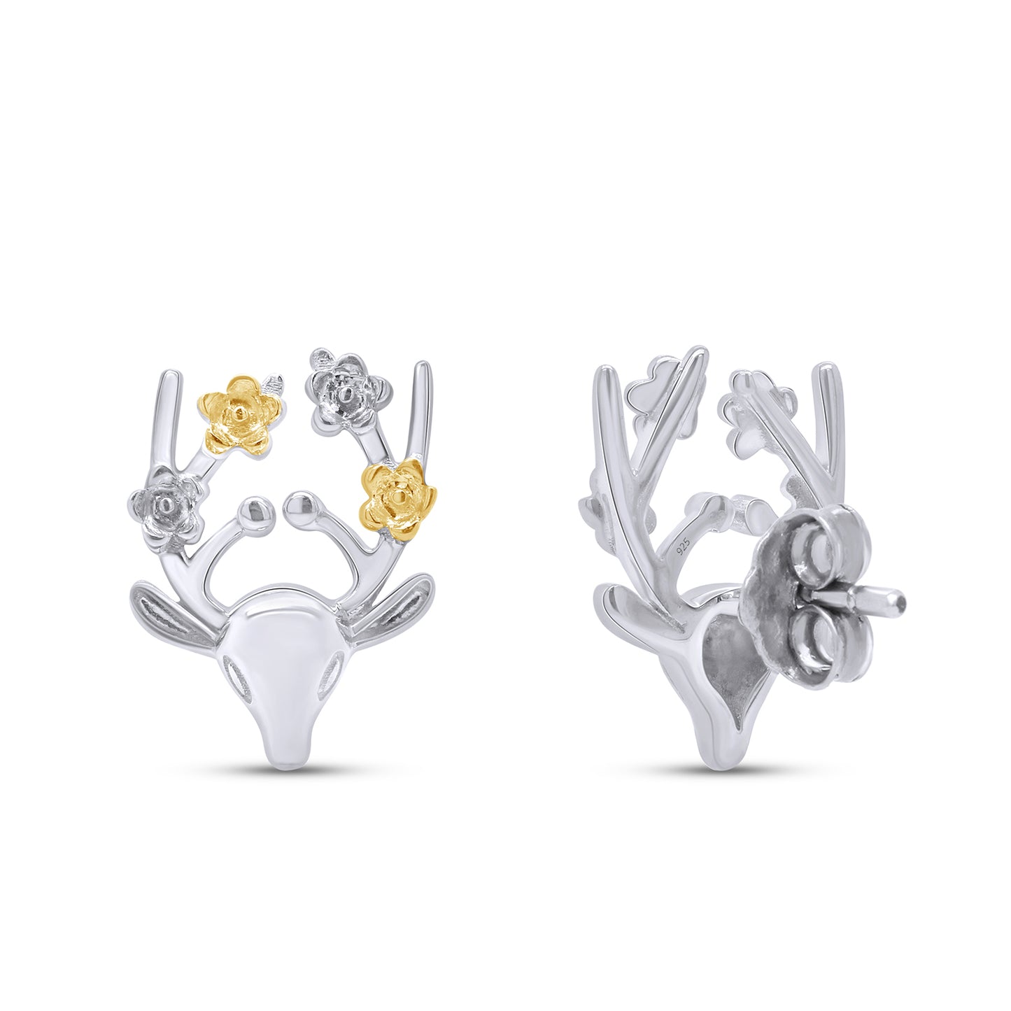 Load image into Gallery viewer, Swamp Deer Animal Two Tone Stud Earrings in 925 Sterling Silver Jewelry Gift for Women
