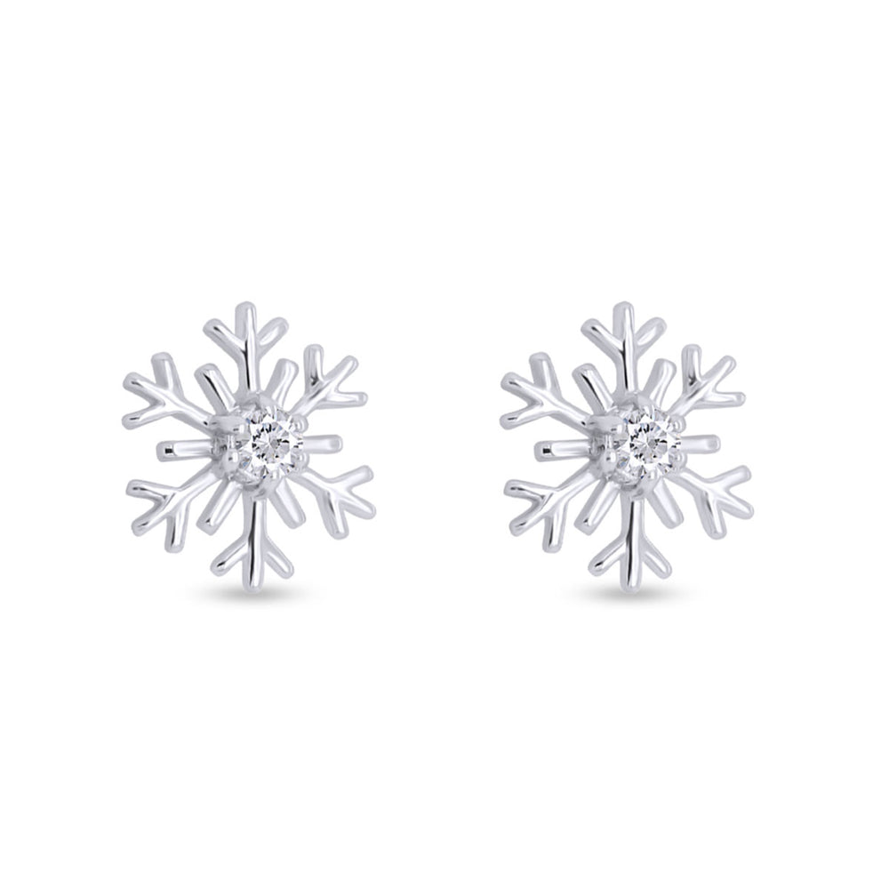 
                      
                        Round Shape White Cubic Zirconia Snowflake Stud Earrings for Women in 925 Sterling Silver
                      
                    