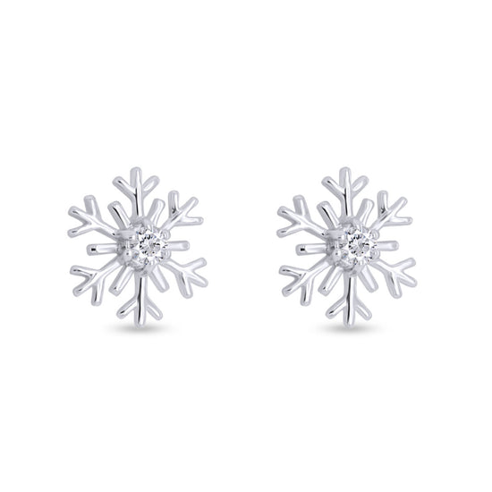 Round Shape White Cubic Zirconia Snowflake Stud Earrings for Women in 925 Sterling Silver
