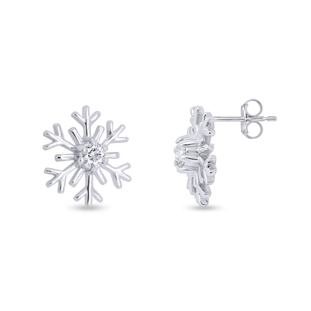 
                      
                        Round Shape White Cubic Zirconia Snowflake Stud Earrings for Women in 925 Sterling Silver
                      
                    