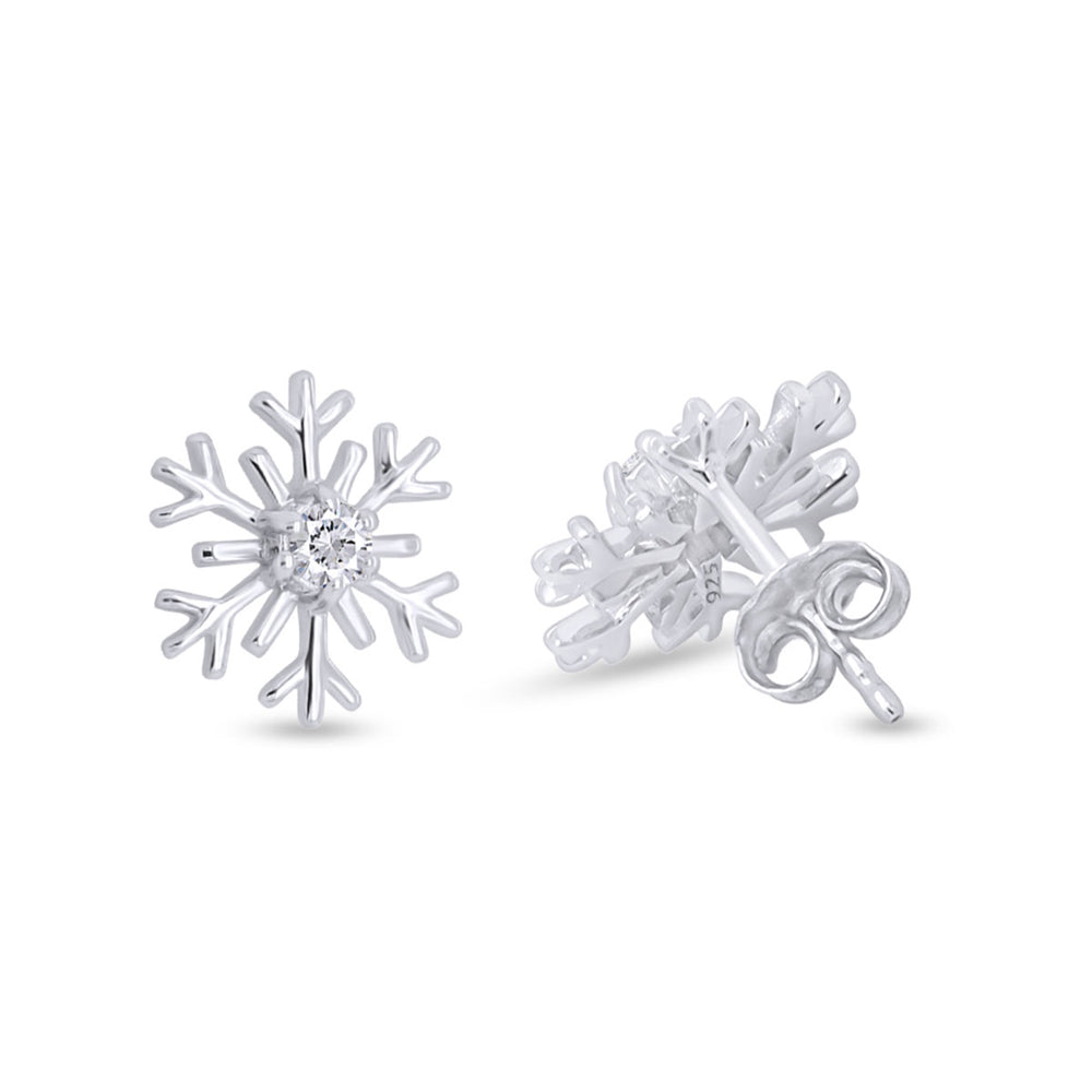 
                      
                        Round Shape White Cubic Zirconia Snowflake Stud Earrings for Women in 925 Sterling Silver
                      
                    