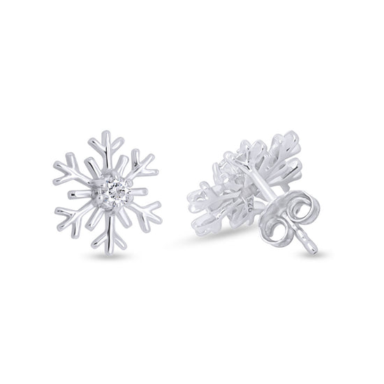 Round Shape White Cubic Zirconia Snowflake Stud Earrings for Women in 925 Sterling Silver