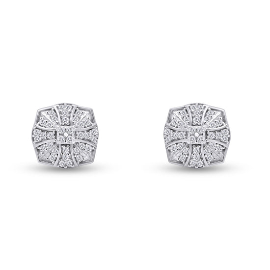 Load image into Gallery viewer, Men&amp;#39;s 1/5 CT White Natural Diamond Cross Shield Stud Earrings in 925 Sterling Silver (0.20 Cttw)

