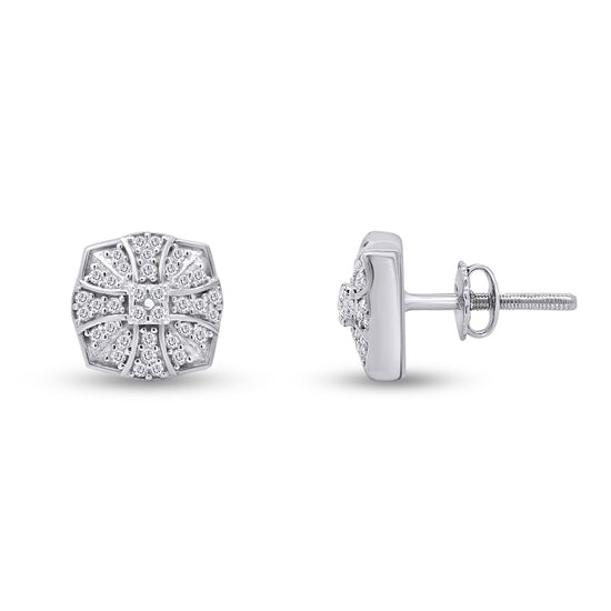 Load image into Gallery viewer, Men&amp;#39;s 1/5 CT White Natural Diamond Cross Shield Stud Earrings in 925 Sterling Silver (0.20 Cttw)
