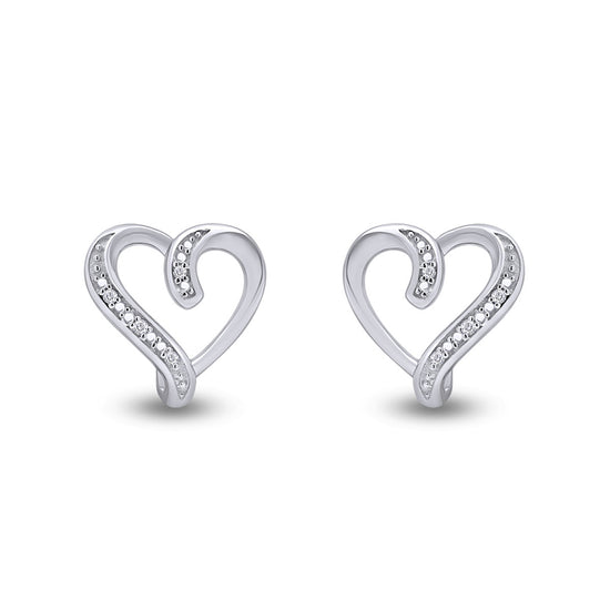 Load image into Gallery viewer, Round Cut White Natural Diamond Accent Heart Stud Earrings For Women In 925 Sterling Silver
