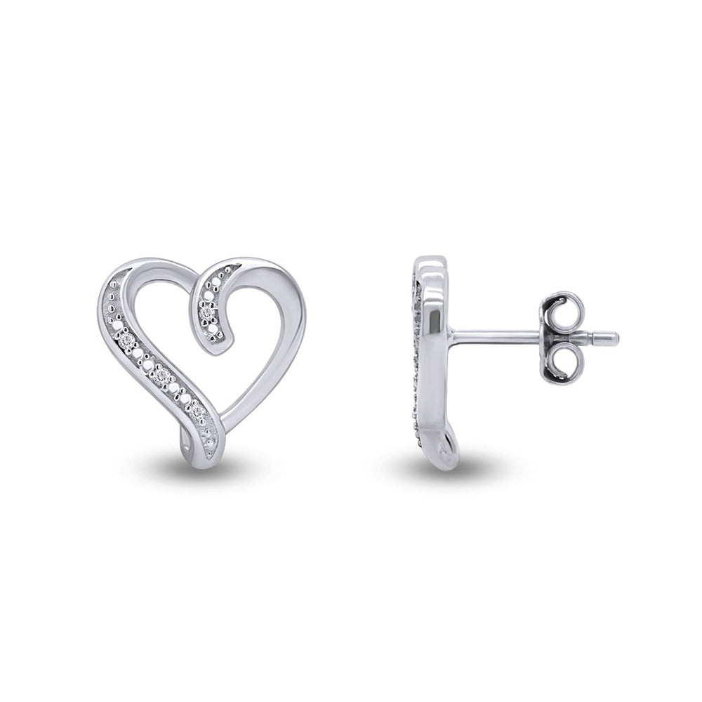 
                      
                        Round Cut White Natural Diamond Accent Heart Stud Earrings For Women In 925 Sterling Silver
                      
                    