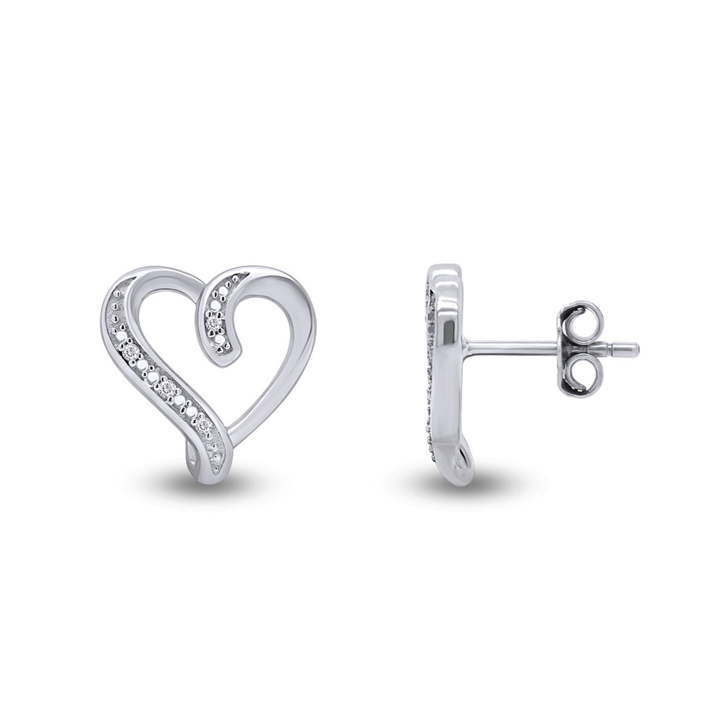 Round Cut White Natural Diamond Accent Heart Stud Earrings For Women In 925 Sterling Silver