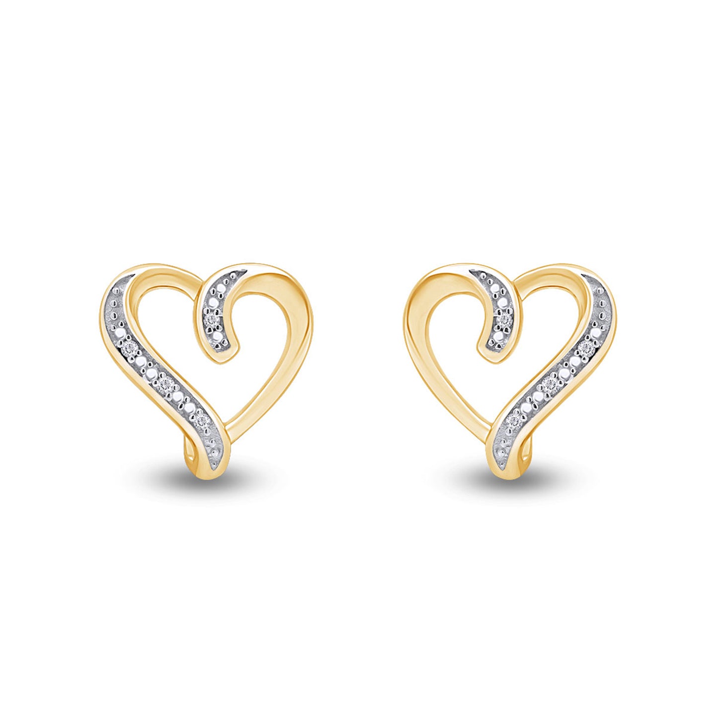 Round Cut White Natural Diamond Accent Heart Stud Earrings For Women In 925 Sterling Silver