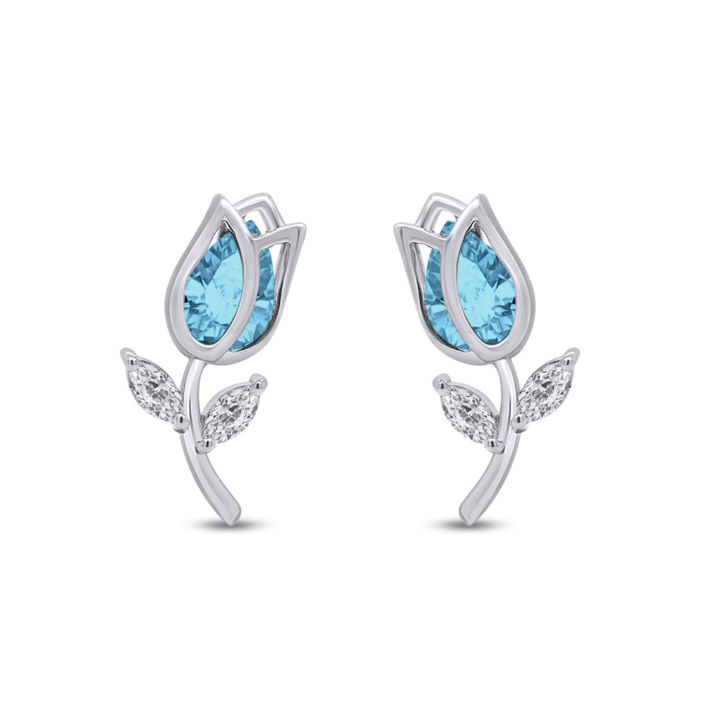 
                      
                        Pear Shape Simulated Birthstone & Marquise Cut White Cubic Zirconia Rose Flower Stud Earrings For Women In 925 Sterling Silver
                      
                    