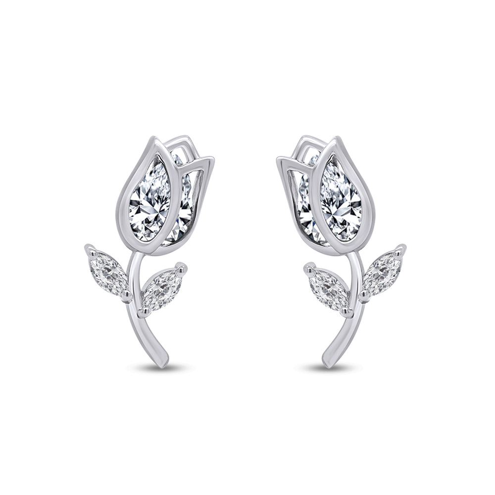 
                      
                        Pear Shape Simulated Birthstone & Marquise Cut White Cubic Zirconia Rose Flower Stud Earrings For Women In 925 Sterling Silver
                      
                    