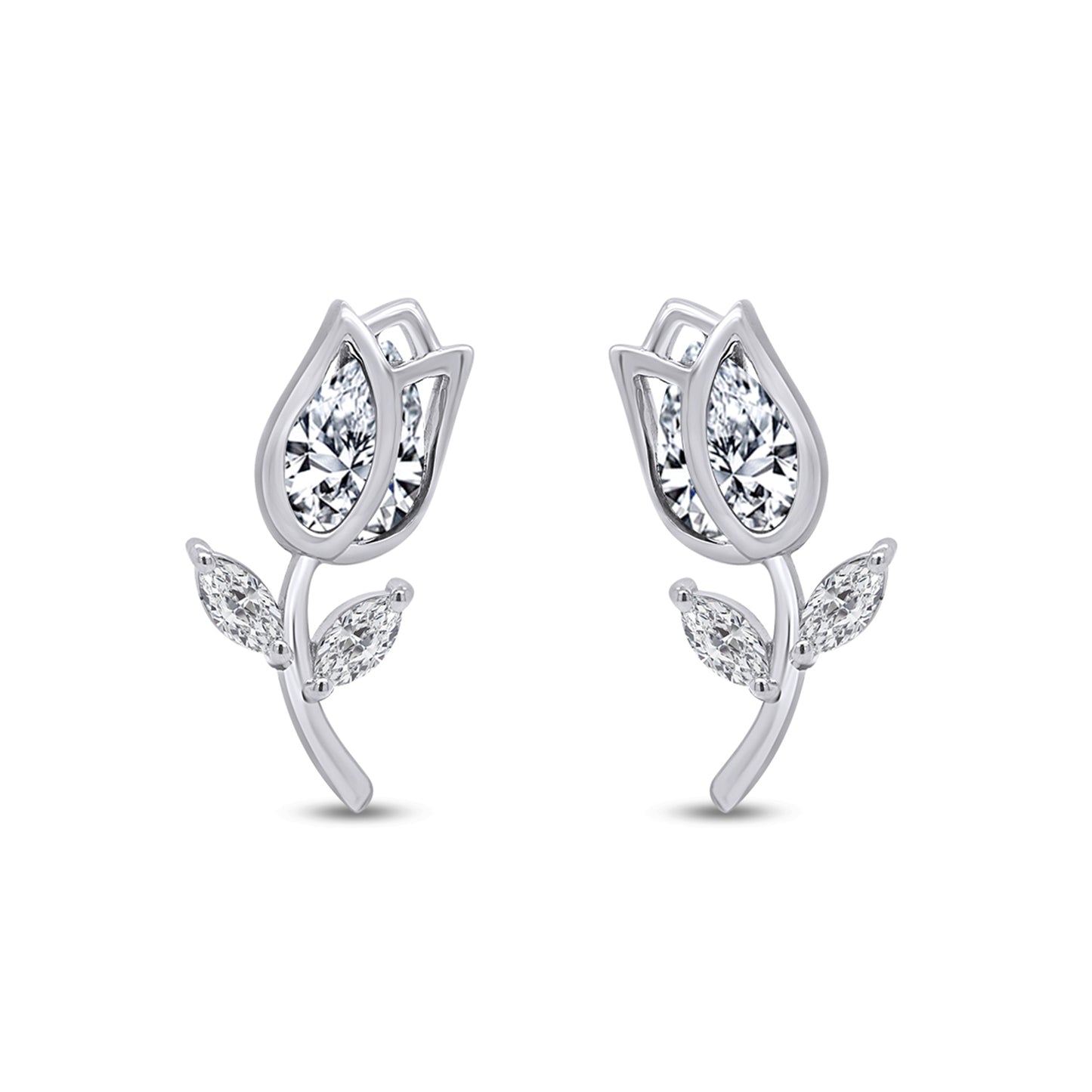 Pear Shape Simulated Birthstone & Marquise Cut White Cubic Zirconia Rose Flower Stud Earrings For Women In 925 Sterling Silver