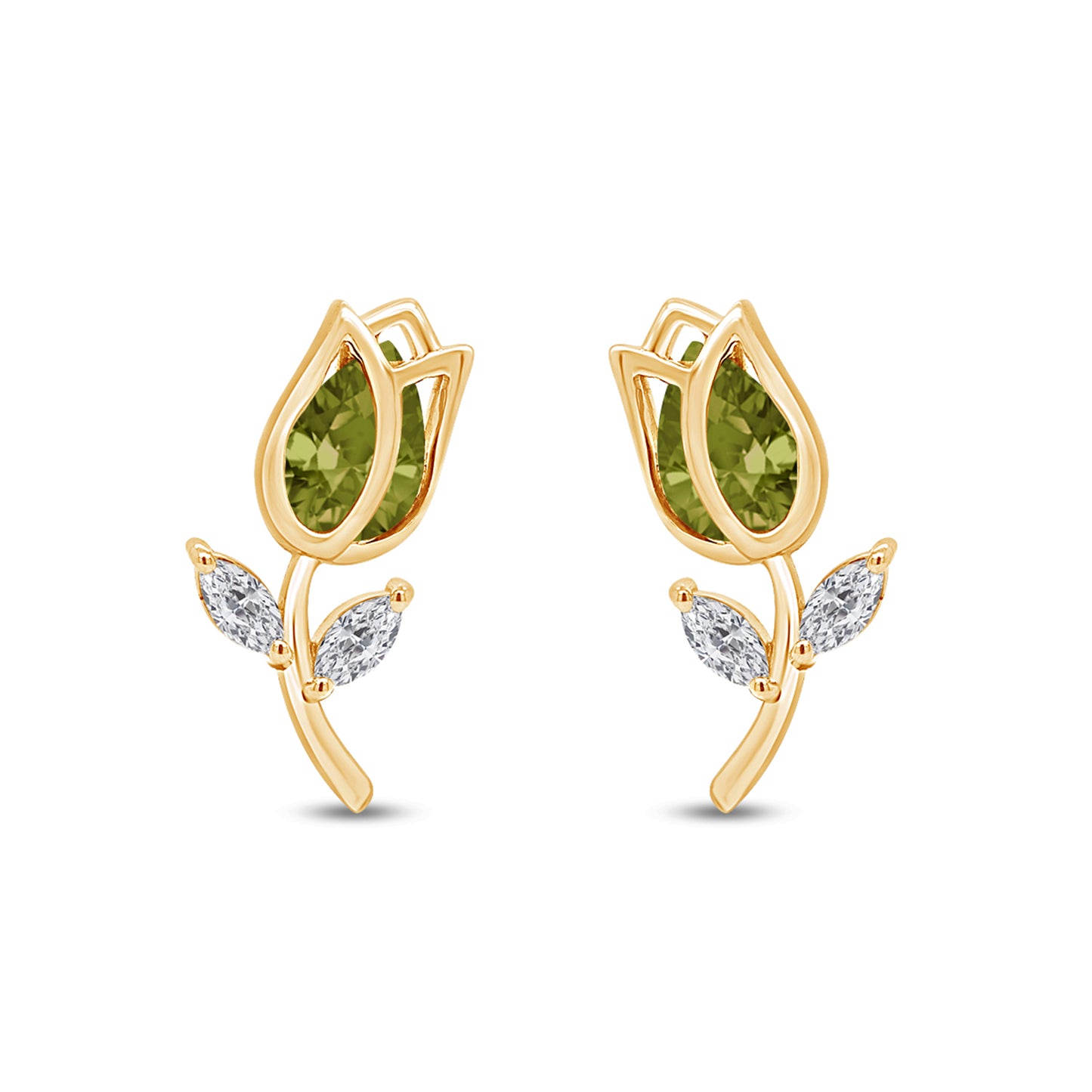 Pear Shape Simulated Birthstone & Marquise Cut White Cubic Zirconia Rose Flower Stud Earrings For Women In 925 Sterling Silver