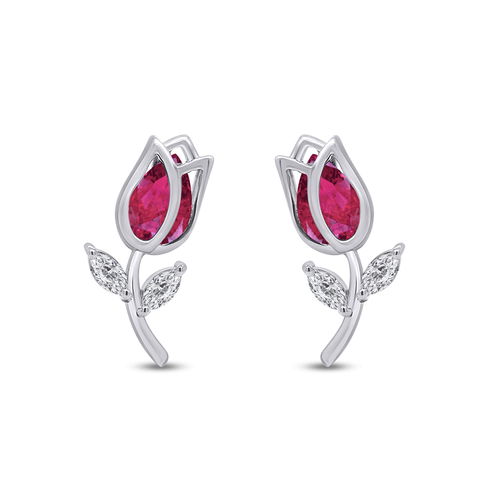 
                      
                        Pear Shape Simulated Birthstone & Marquise Cut White Cubic Zirconia Rose Flower Stud Earrings For Women In 925 Sterling Silver
                      
                    