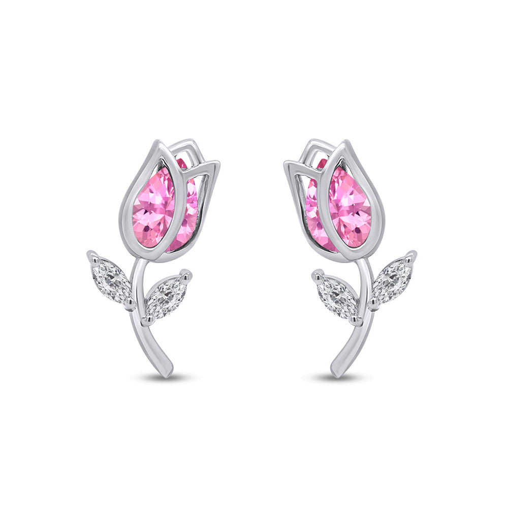 
                      
                        Pear Shape Simulated Birthstone & Marquise Cut White Cubic Zirconia Rose Flower Stud Earrings For Women In 925 Sterling Silver
                      
                    