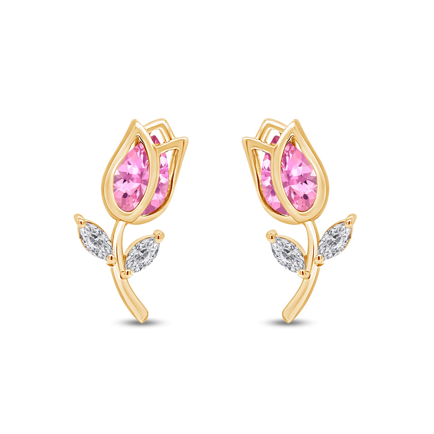 Pear Shape Simulated Birthstone & Marquise Cut White Cubic Zirconia Rose Flower Stud Earrings For Women In 925 Sterling Silver