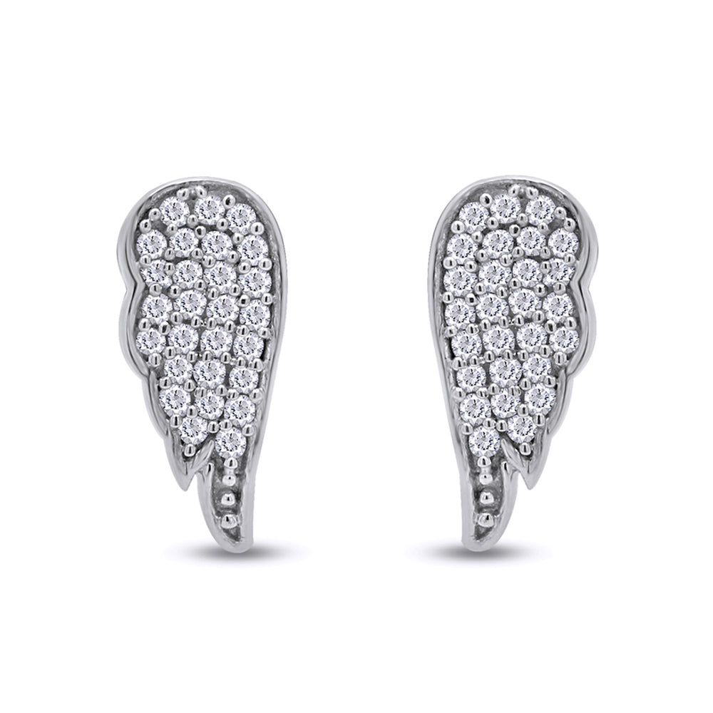 1/10 Carat Round Cut White Natural Diamond Angel Wings Stud Earrings in 925 Sterling Silver (0.10 Cttw)