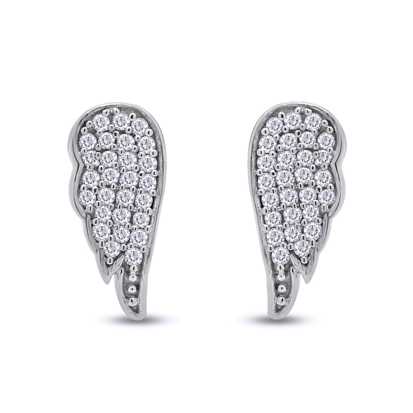 1/10 Carat Round Cut White Natural Diamond Angel Wings Stud Earrings in 925 Sterling Silver (0.10 Cttw)