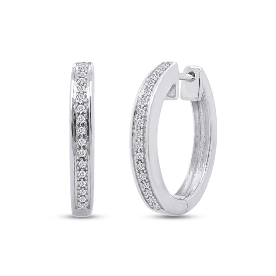 Load image into Gallery viewer, 1/10 CT Round Cut White Natural Diamond Hoop Earrings for Women in 925 Sterling Silver (0.10 Cttw)
