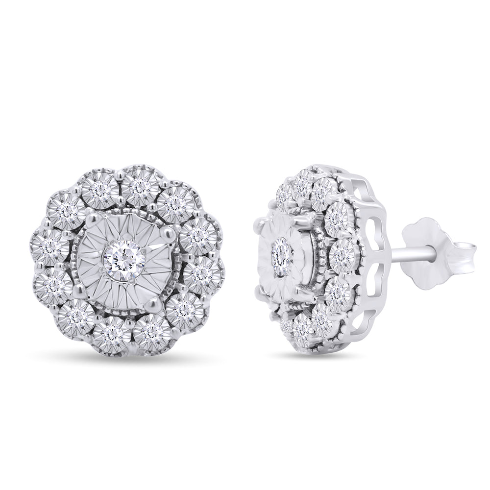 
                      
                        1/3 Carat Round Cut Natural Diamond Miracle Set Flower Stud Earrings in 925 Sterling Silver (0.35 Cttw)
                      
                    