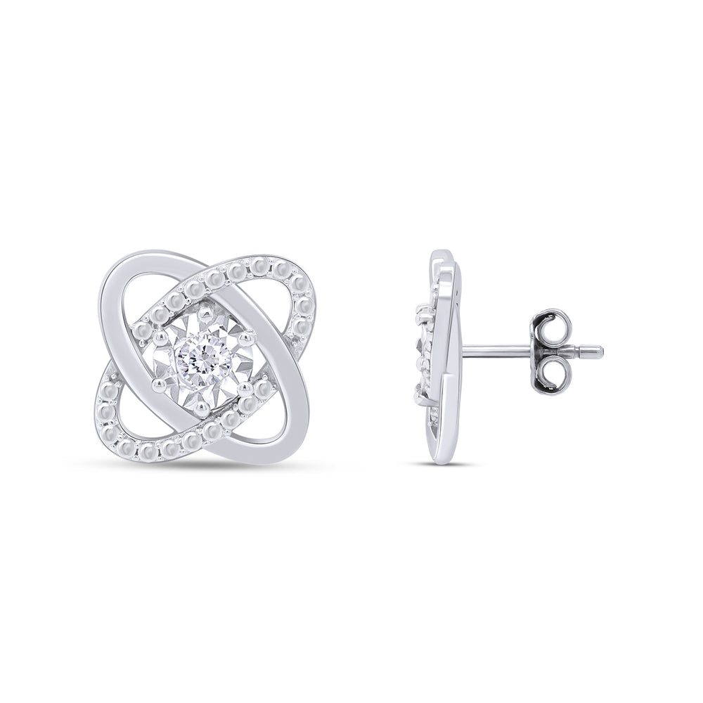 
                      
                        Round Cut Natural Diamond Accent Love Knot Stud Earrings for Women in 925 Sterling Silver (0.02 Cttw)
                      
                    