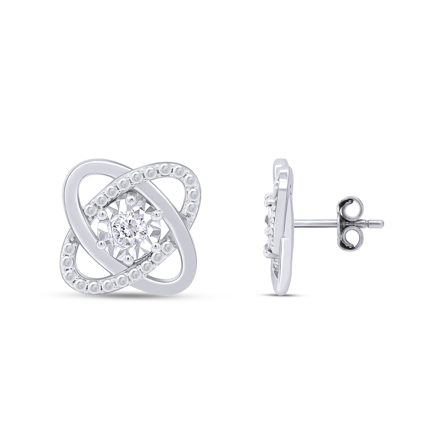 Round Cut Natural Diamond Accent Love Knot Stud Earrings for Women in 925 Sterling Silver (0.02 Cttw)