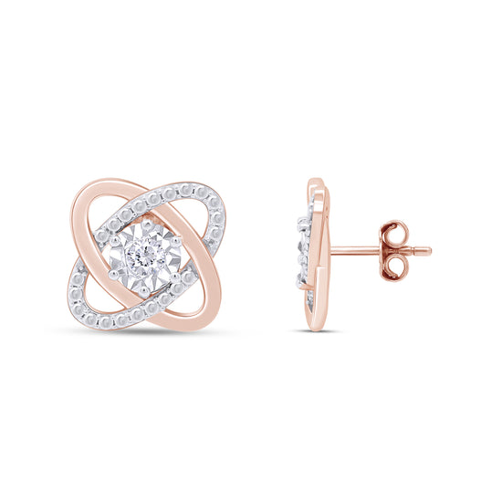 Round Cut Natural Diamond Accent Love Knot Stud Earrings for Women in 925 Sterling Silver (0.02 Cttw)