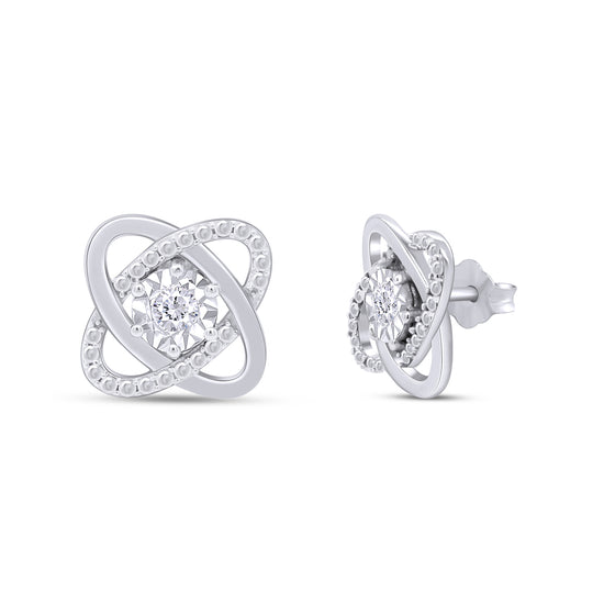 Load image into Gallery viewer, Round Cut Natural Diamond Accent Love Knot Stud Earrings for Women in 925 Sterling Silver (0.02 Cttw)
