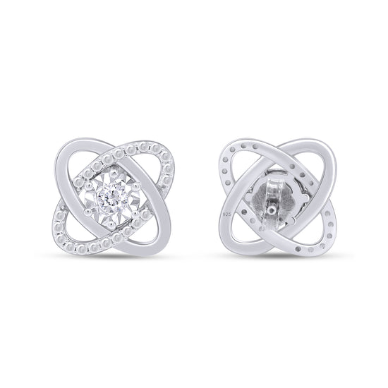 Load image into Gallery viewer, Round Cut Natural Diamond Accent Love Knot Stud Earrings for Women in 925 Sterling Silver (0.02 Cttw)
