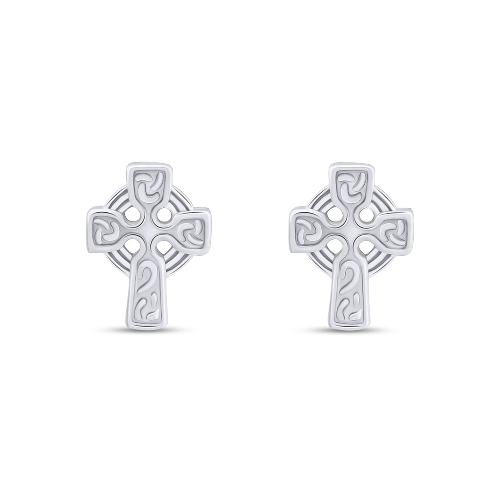 
                      
                        Plain Metal Celtic Faith Cross Stud Earrings for Women in 925 Sterling Silver
                      
                    