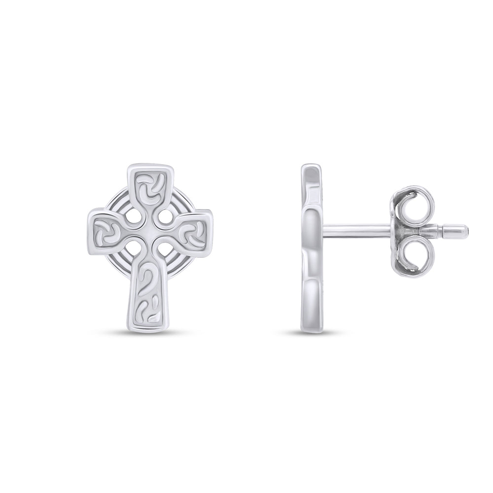 
                      
                        Plain Metal Celtic Faith Cross Stud Earrings for Women in 925 Sterling Silver
                      
                    