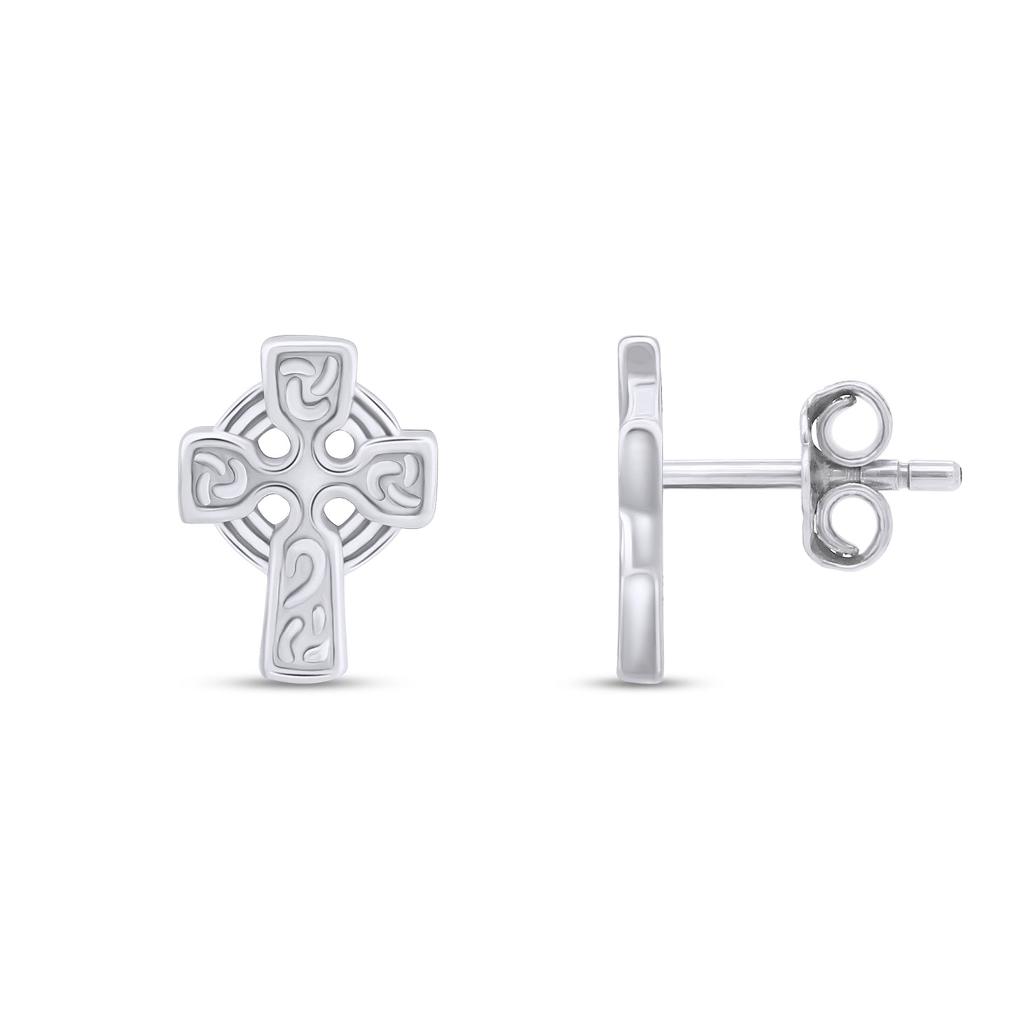 Plain Metal Celtic Faith Cross Stud Earrings for Women in 925 Sterling Silver