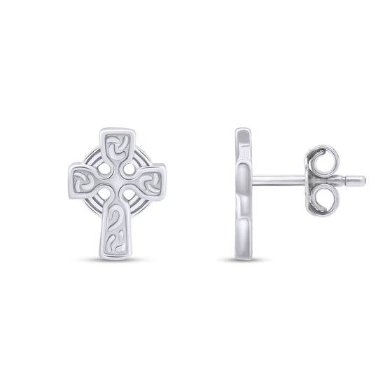 Load image into Gallery viewer, Plain Metal Celtic Faith Cross Stud Earrings for Women in 925 Sterling Silver
