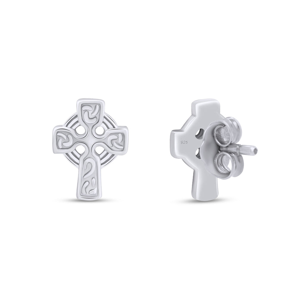 
                      
                        Plain Metal Celtic Faith Cross Stud Earrings for Women in 925 Sterling Silver
                      
                    