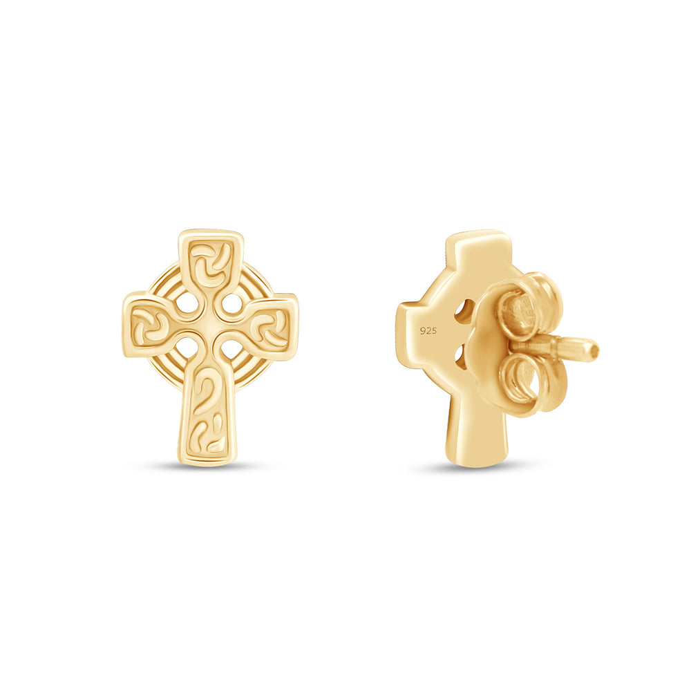 
                      
                        Plain Metal Celtic Faith Cross Stud Earrings for Women in 925 Sterling Silver
                      
                    